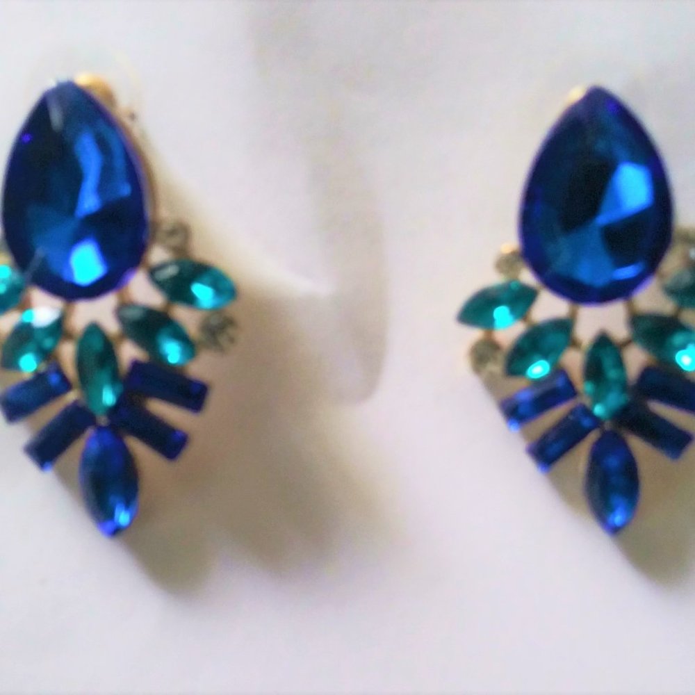 Women's Rhinestones Earrings Blue Multicolor Pierced Ears